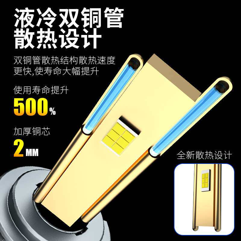跨境汽车大灯H4高亮聚光双铜管H7led车灯200W汽车led前照灯现货