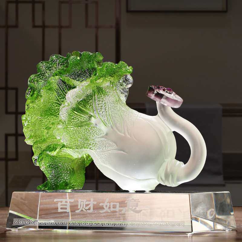 琉璃白菜摆件百财如意工艺品高档商务送礼桌面装饰品摆设开业送礼