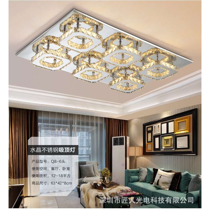 LED镜面长方形不锈钢水晶灯创意卧室灯客厅灯现代简约吸顶灯具饰