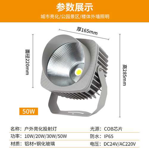 LED方形射灯单颗投射灯cob投光灯10W20W户外草坪灯花园射树灯220V