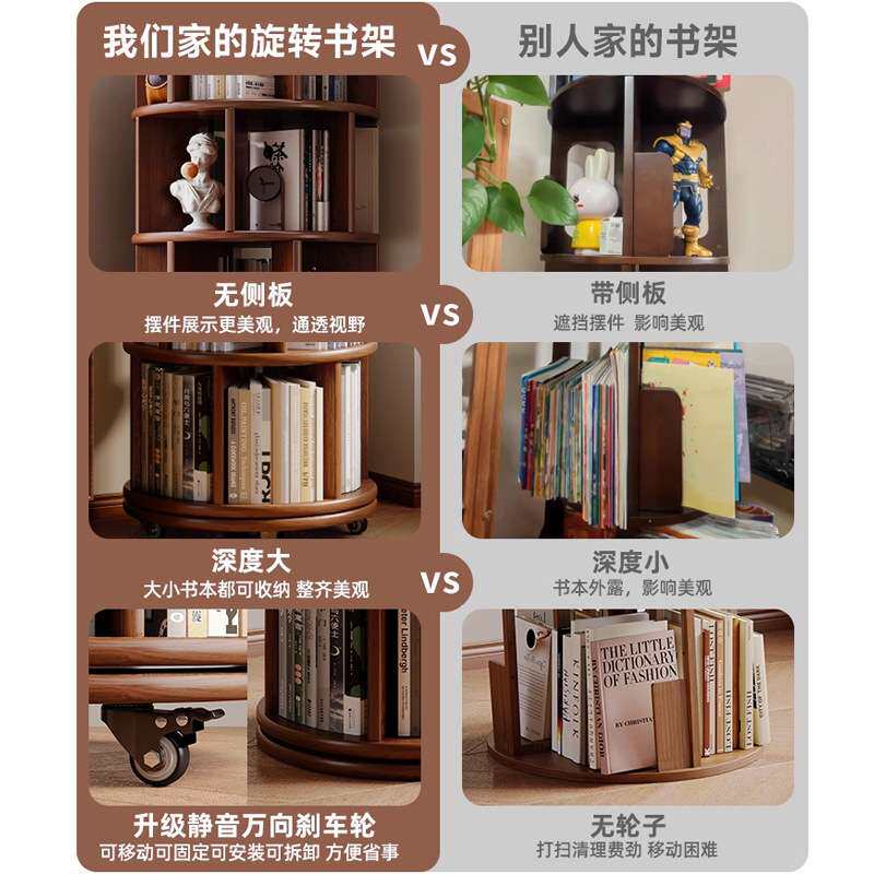 弦角置物架落地客厅拐角360°旋转实木架子展示书架小柜子墙角柜