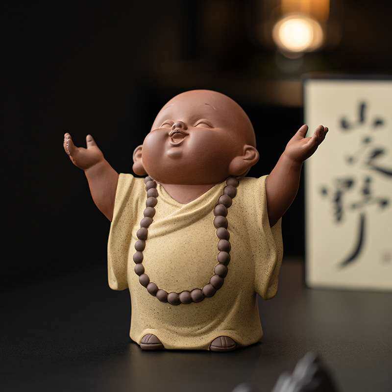 紫砂禅意可爱小和尚茶宠摆件家居客厅博古架装饰陶瓷人物摆设