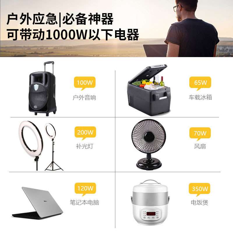 户外移动储能电源大功率1000W自驾游太阳能应急备用电源磷酸铁锂