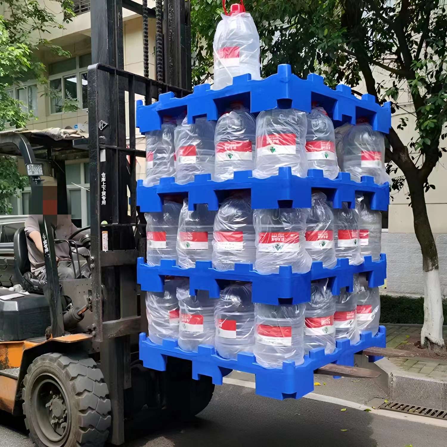 桶装水专用托盘矿泉纯净水塑料16桶隔板卡板叉车堆码厂家叉车托盘