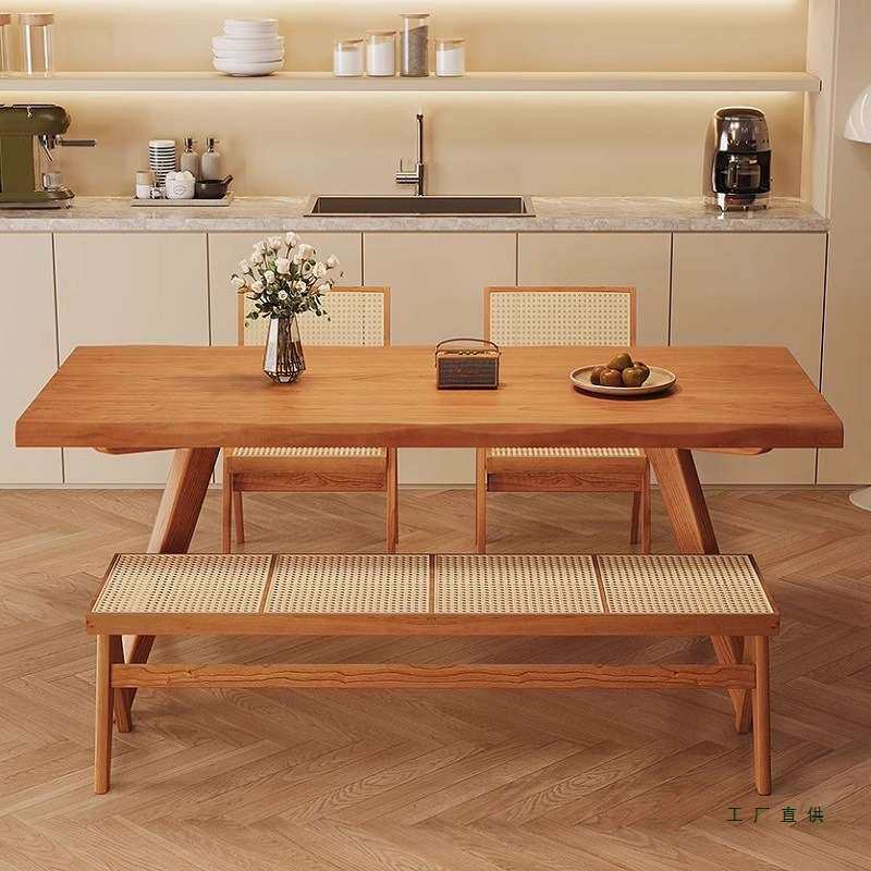 日式全实木鲸鱼餐桌椅组合书桌家用电脑桌长方形民宿吃饭桌工作台