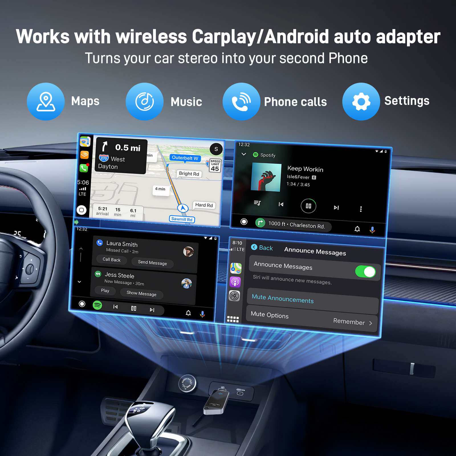 智能无线推送宝车载carplay K82有线转无线车机互联安卓盒子