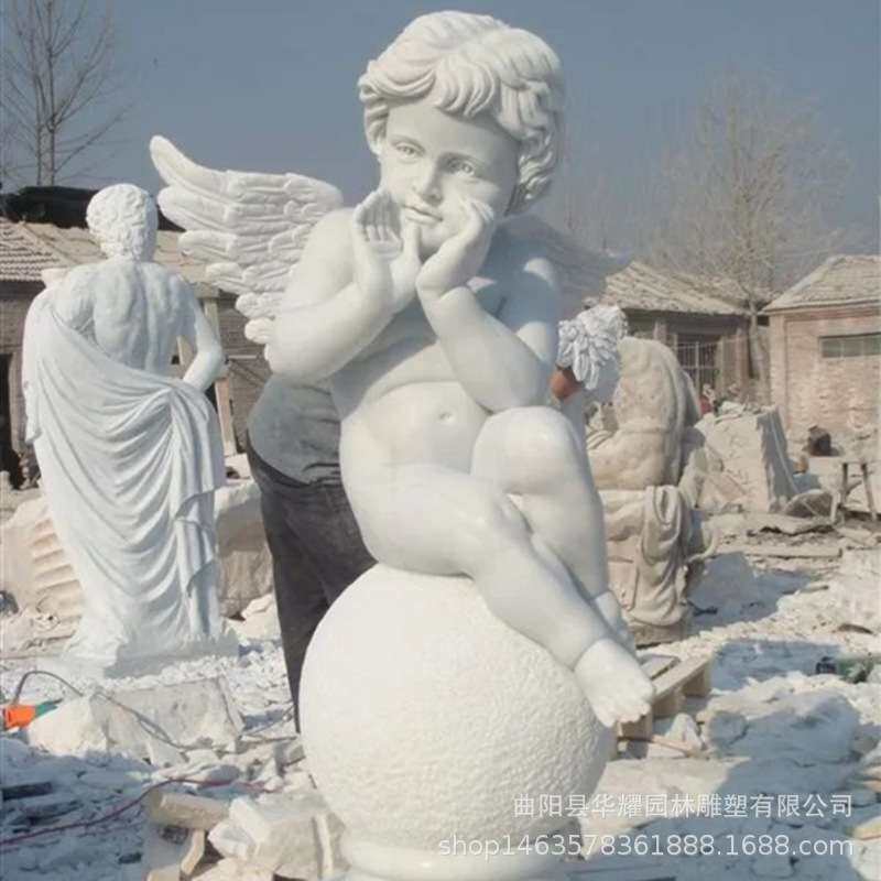 汉白玉小天使雕塑天然石材欧式人物雕像手工雕刻家居户外庭院摆件