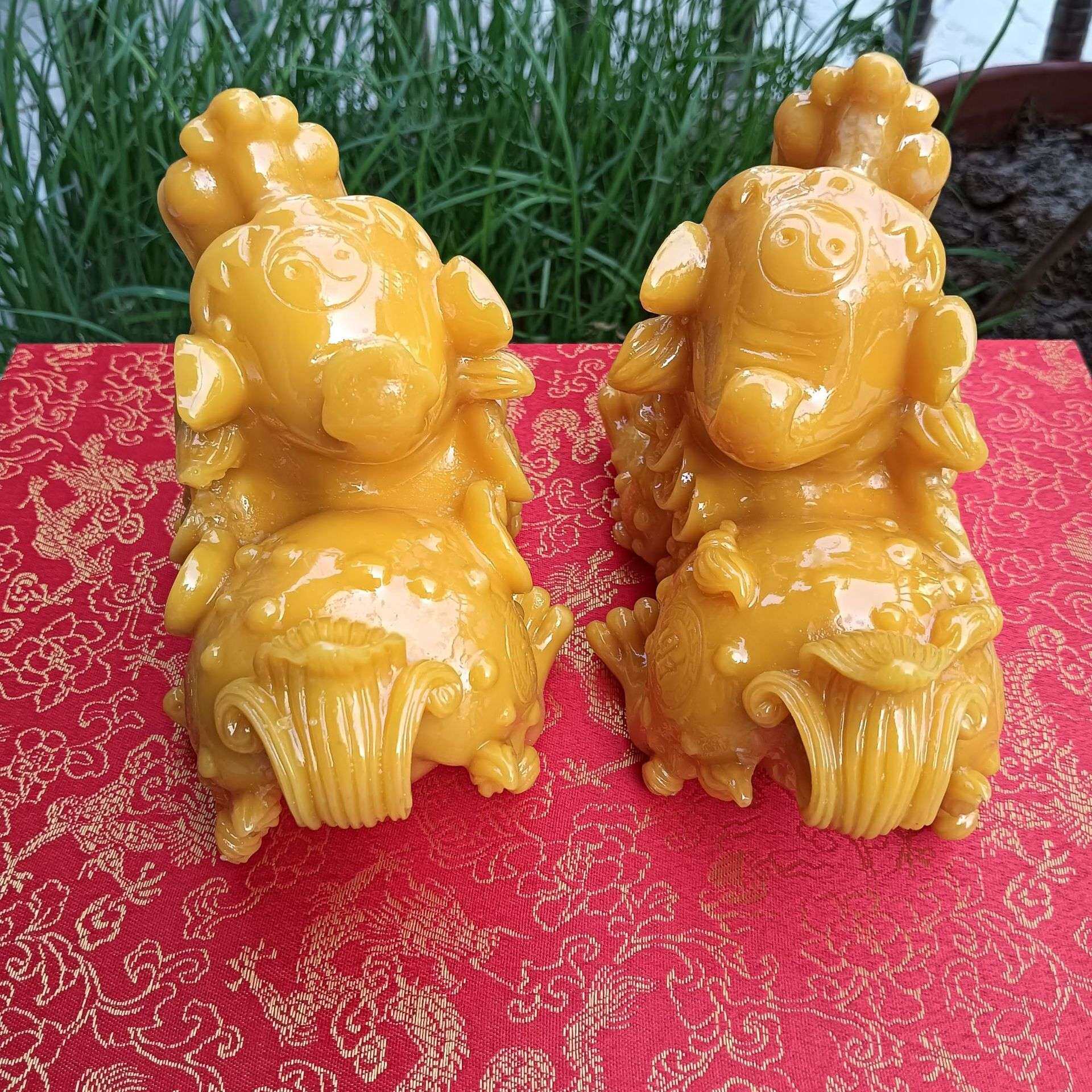 树脂黄玉色貔貅摆设仿寿山石貔貅一对家居客厅摆件工艺品