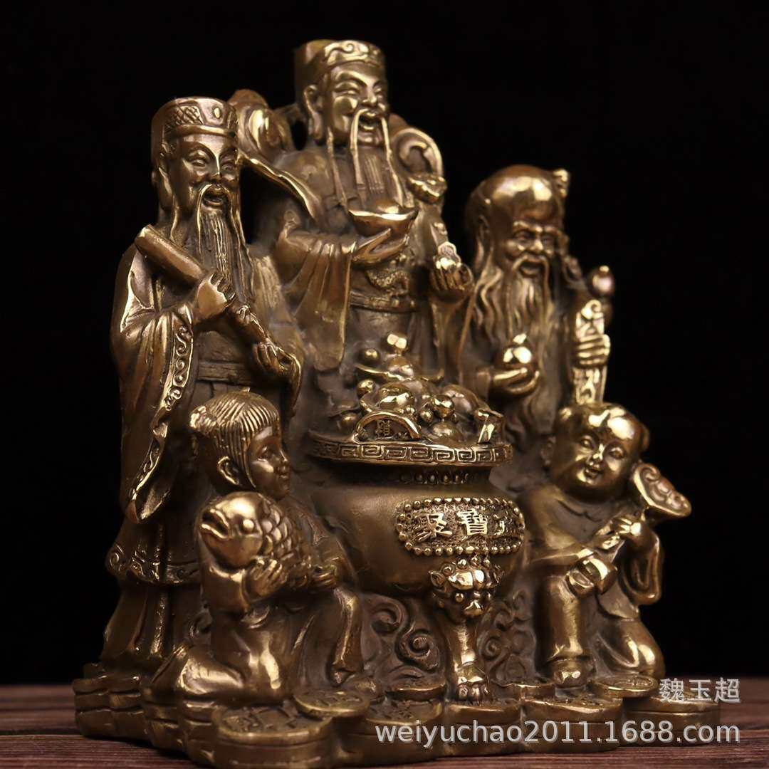 纯铜福禄寿三 星摆件财神像福星禄星寿星纳福增寿家居摆件