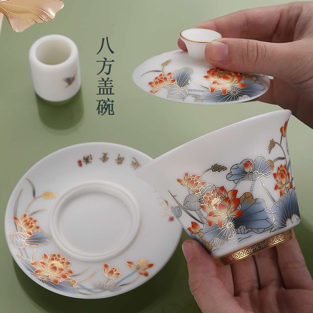德化白瓷羊脂玉瓷素烧高档茶具杯垫盖碗茶壶公道杯茶漏品茗杯单品