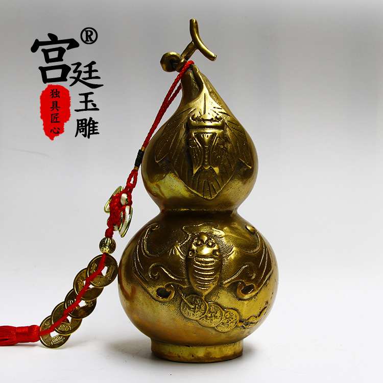 纯铜福寿如意葫芦摆件铜器工艺品摆件精工铜葫芦摆件