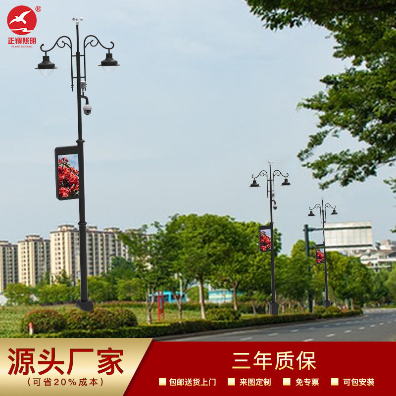 智慧庭院灯户外双头复古多功能路灯杆带监控显示屏庭院路灯小区灯
