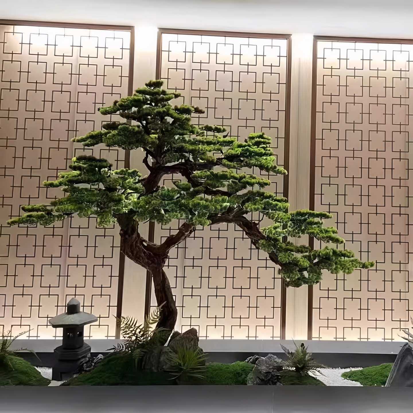 迎客松假树仿真松树五针松盆景罗汉松景观摆件新中式玄关造景套餐