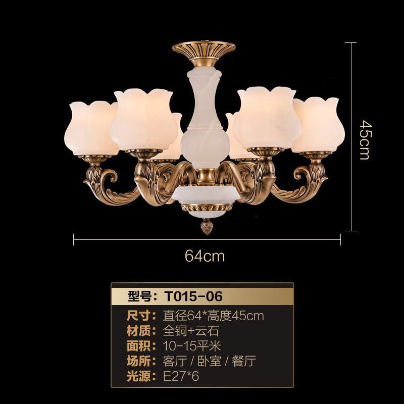 欧式全铜灯奢华大气欧式客厅吊灯美式卧K室云石灯具餐厅吊灯全铜
