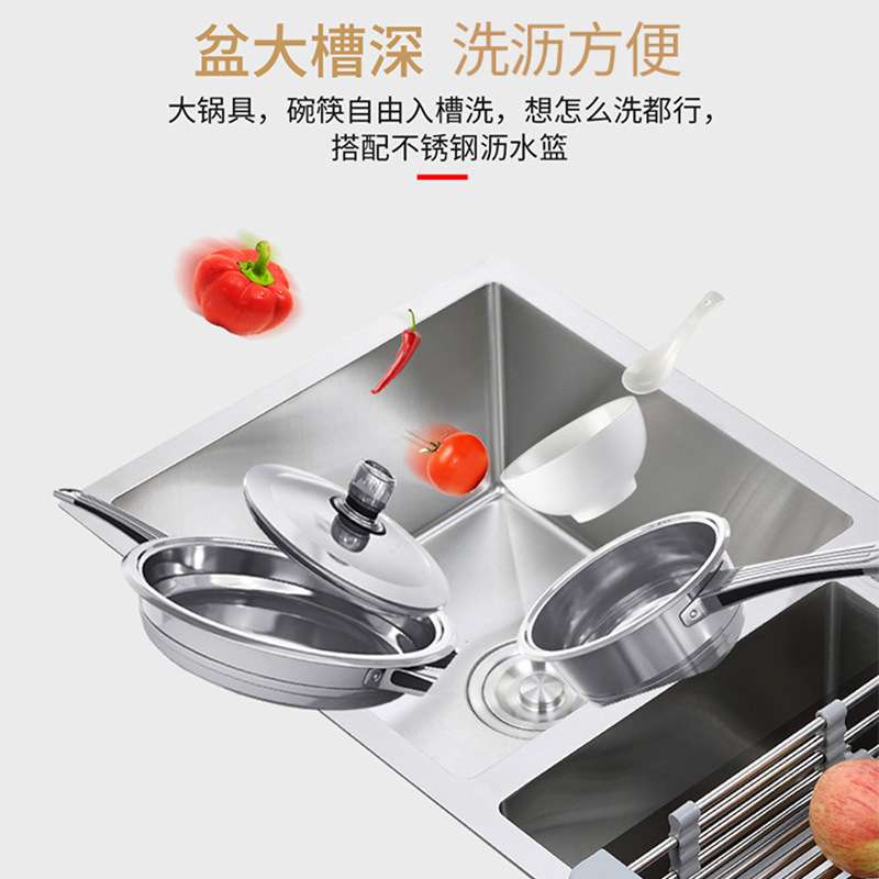 304不锈钢水槽双槽组合加厚洗菜池厨房用具套装手工盆水槽洗碗池