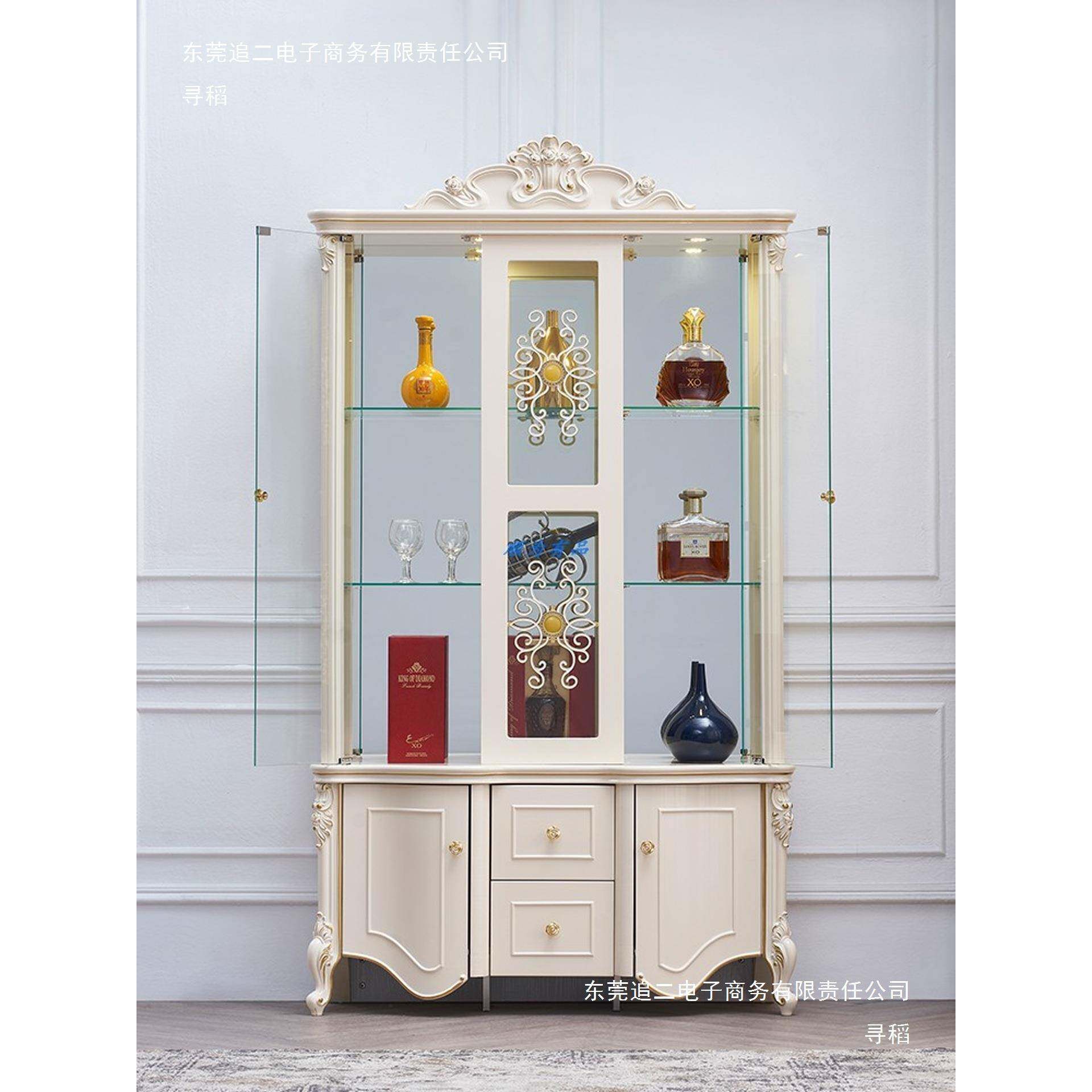 欧式酒柜法式客厅装饰柜餐厅红酒柜白色家用双门展示柜靠墙储物柜
