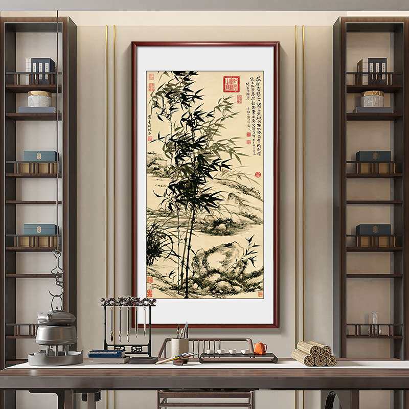 竹报平安挂画竹子图中国风玄关画竖版走廊过道壁画办公室装饰墙画