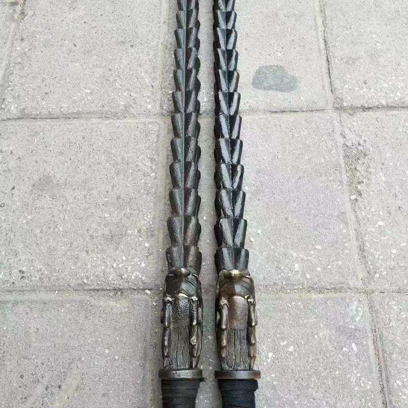 武术器械仿古做旧十八般兵器钢鞭双锏 龙头实心双鞭兵器麦穗鞭