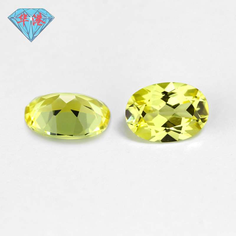 华港宝石 蛋形培育黄蓝宝 合成彩宝椭圆形戒面再生黄色蓝宝石裸石