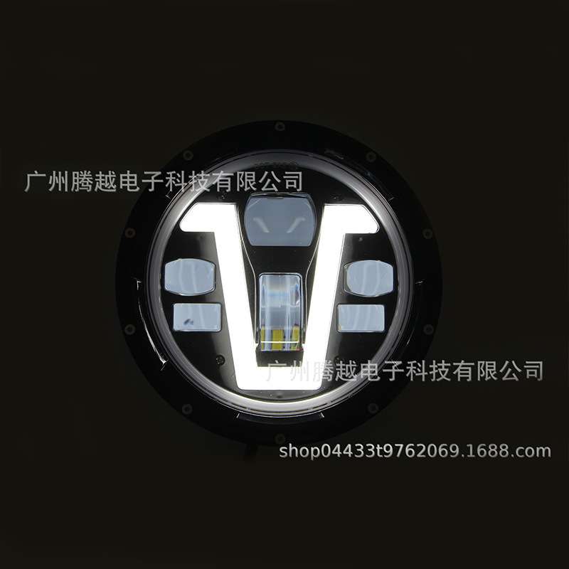 现货7寸LED前大灯 V型前照灯 黄白光带光圈天使眼日行灯远近光灯