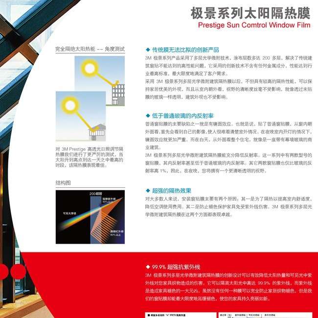 3M 高透光极景隔热膜PR90,透光90%可选择光谱膜超白隔热膜
