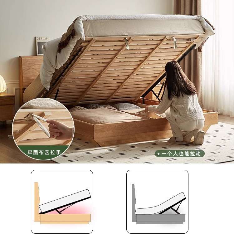 橡木箱体床储物床现代简约原木实木床1米8落地悬浮地暖收纳高箱床