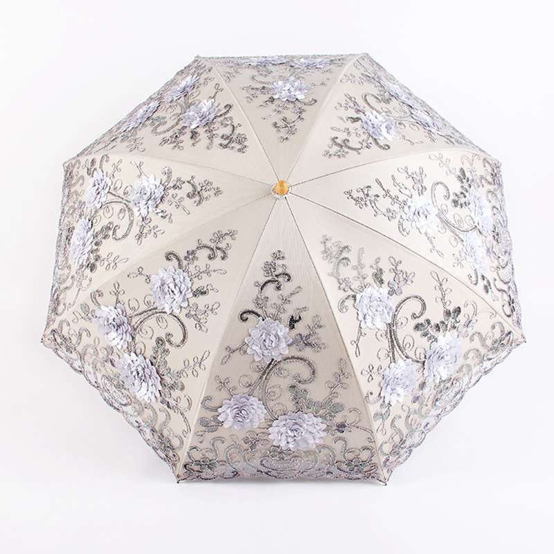 双层蕾丝绣花伞欧若拉BM1618折叠晴雨伞黑胶防晒二折遮阳太阳伞