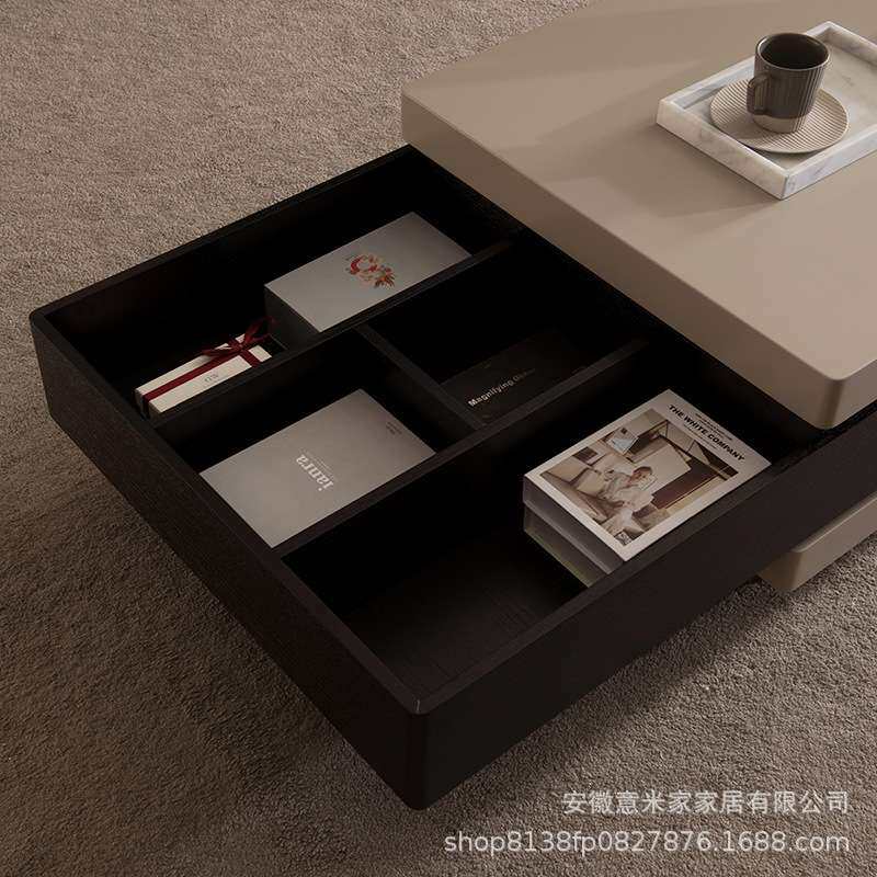 意式极简轻奢烤漆茶几现代简约小户型方形高端家用客厅可旋转茶几
