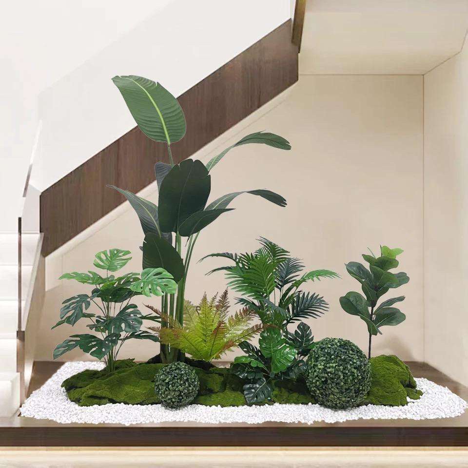 仿真植物造景大型散尾葵旅人蕉盆栽办公室餐厅楼梯橱窗绿植装饰