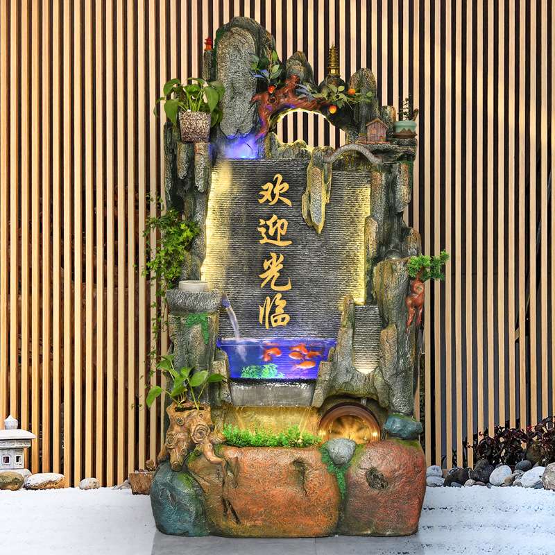 大型假山流水喷泉办公室招财水车风水轮鱼池家用室内加湿器摆件