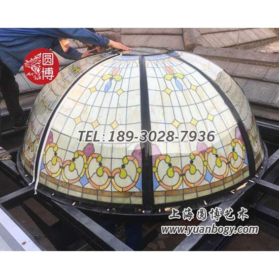 彩色镶嵌玻璃穹顶彩绘室外别墅彩色穹顶玻璃采光顶