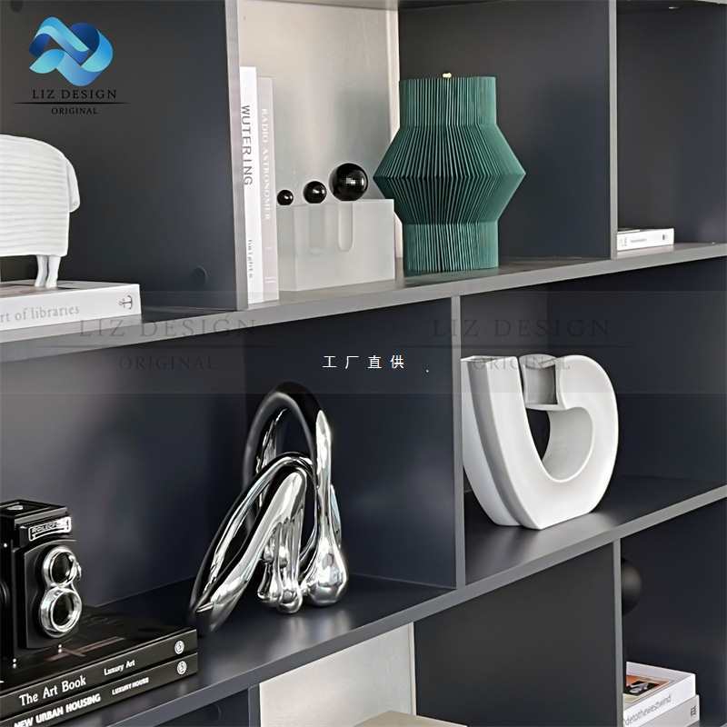 批发现代样板间书架装饰品组合软装柜子展示架纸雕艺术摆件书