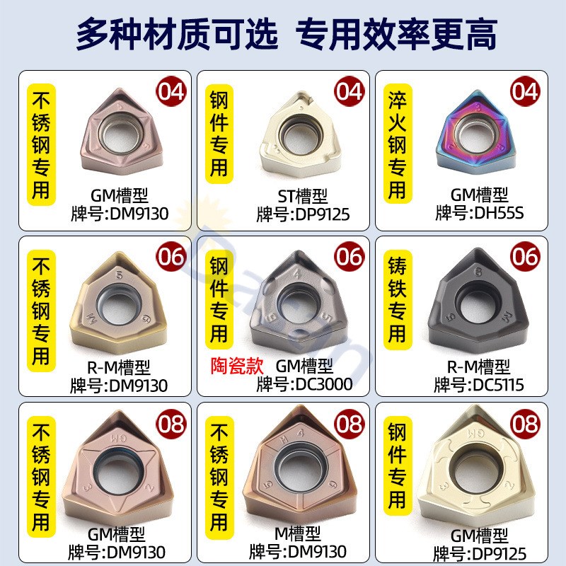 快进给刀片数控铣刀片90度q刀盘WNMU080608六角不锈钢铣刀粒04030
