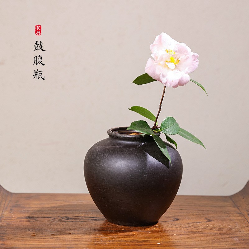 剑山陶瓷花瓶中式室内插花花器中华花艺瓶花O鼓腹瓶插花工具简约