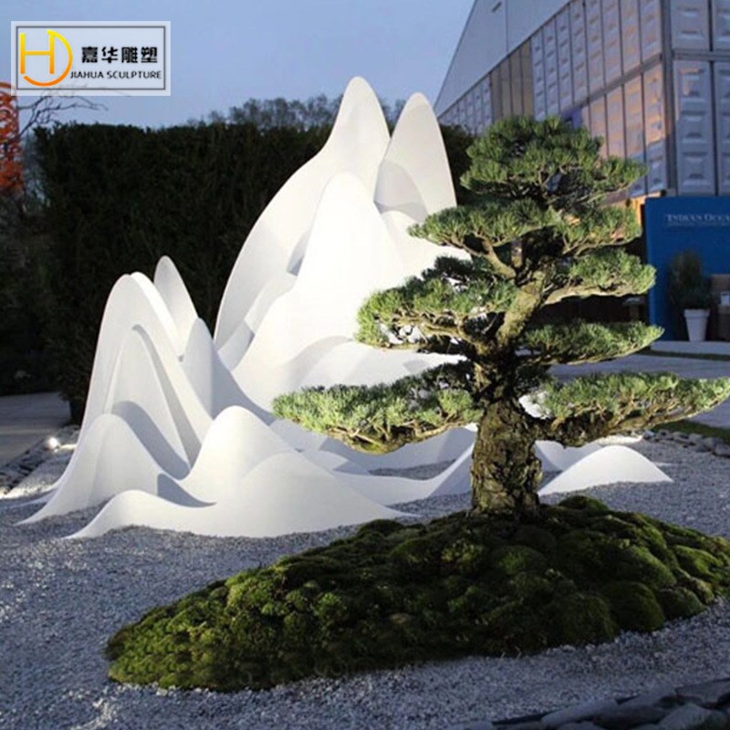 不锈钢抽象镜面片k片假山石雕塑别墅门口层叠假山景观装饰摆件制