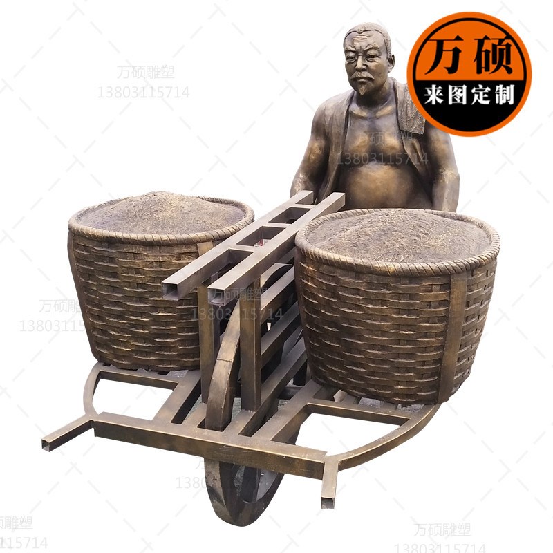 玻璃钢仿铜人物雕塑 商业街广场推车H卖货郎雕塑装饰小品摆件现货