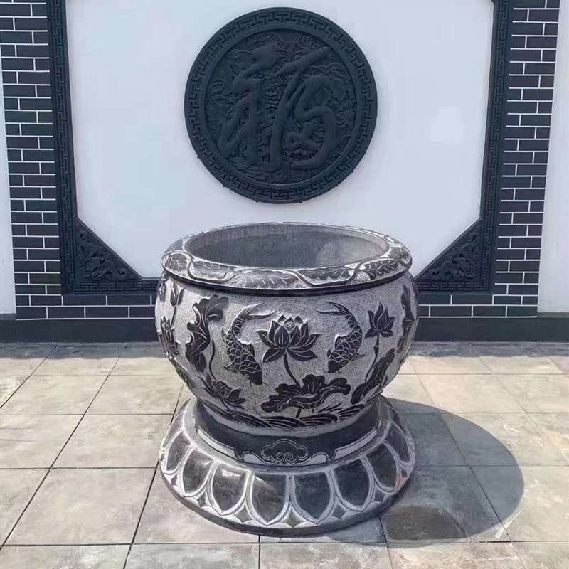 石雕鱼缸花盆养鱼池庭院荷花缸青石仿古水缸天然石缸庭院圆形石槽