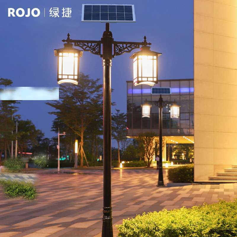 双头新中式庭院灯2.5/3/4米公园别墅小区led太阳能路灯防水户外灯