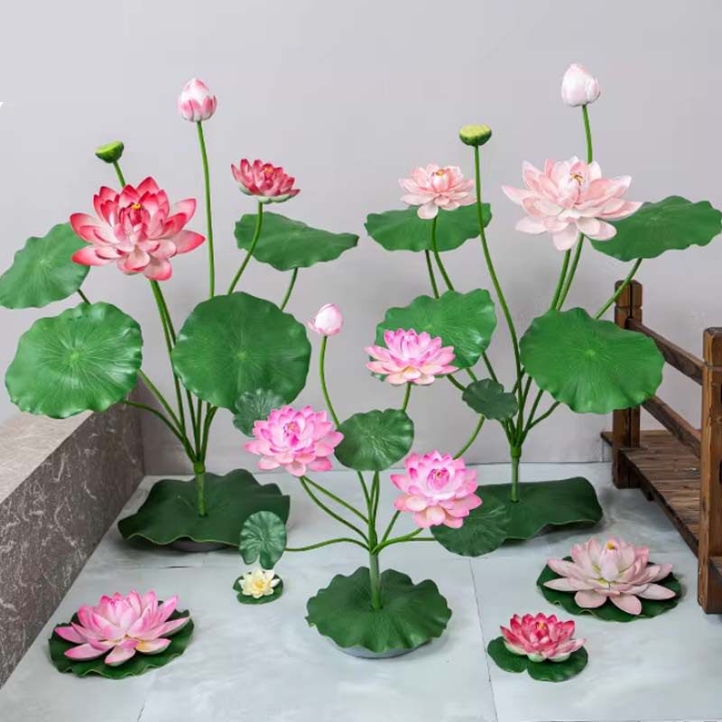 荷花仿真花假荷叶新中式水池落地仿真花/假花