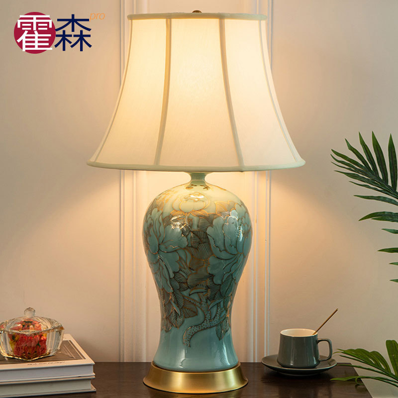 美式陶瓷纯铜调光台灯