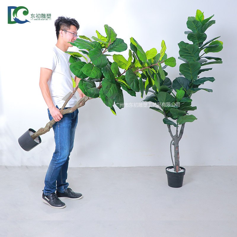 新款仿真葫芦叶 北欧风格大型室C内绿植装饰摆件 仿真琴叶榕盆栽