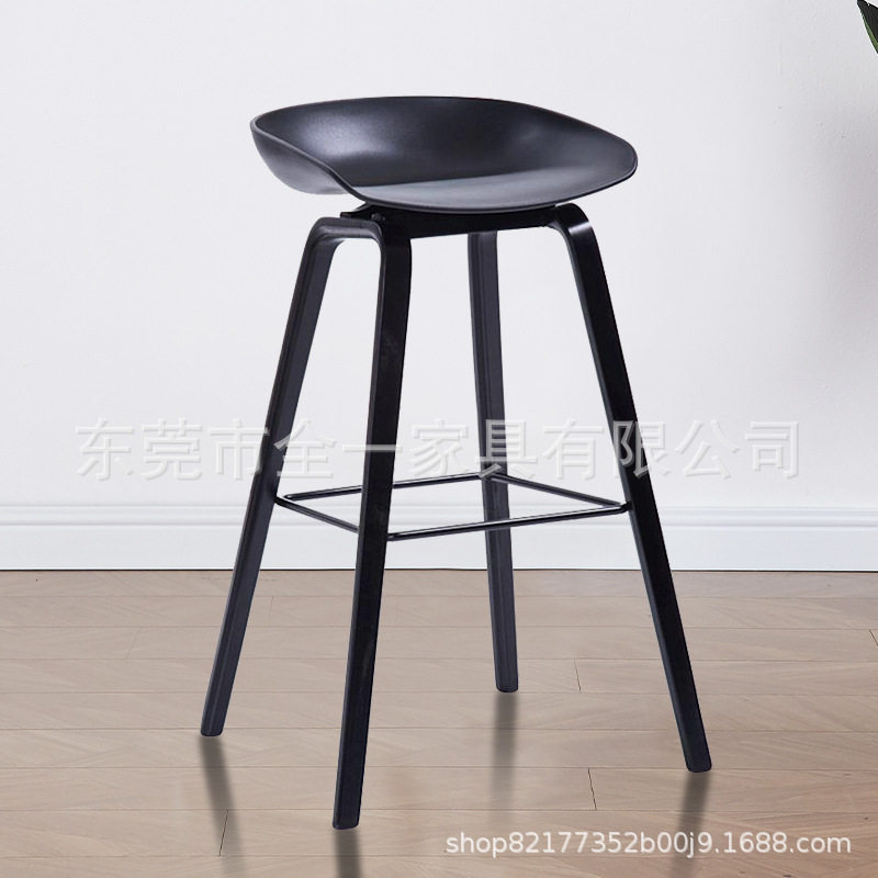北欧实木酒吧椅现代家用简约创意休闲吧椅橡木高脚凳酒店前台椅子