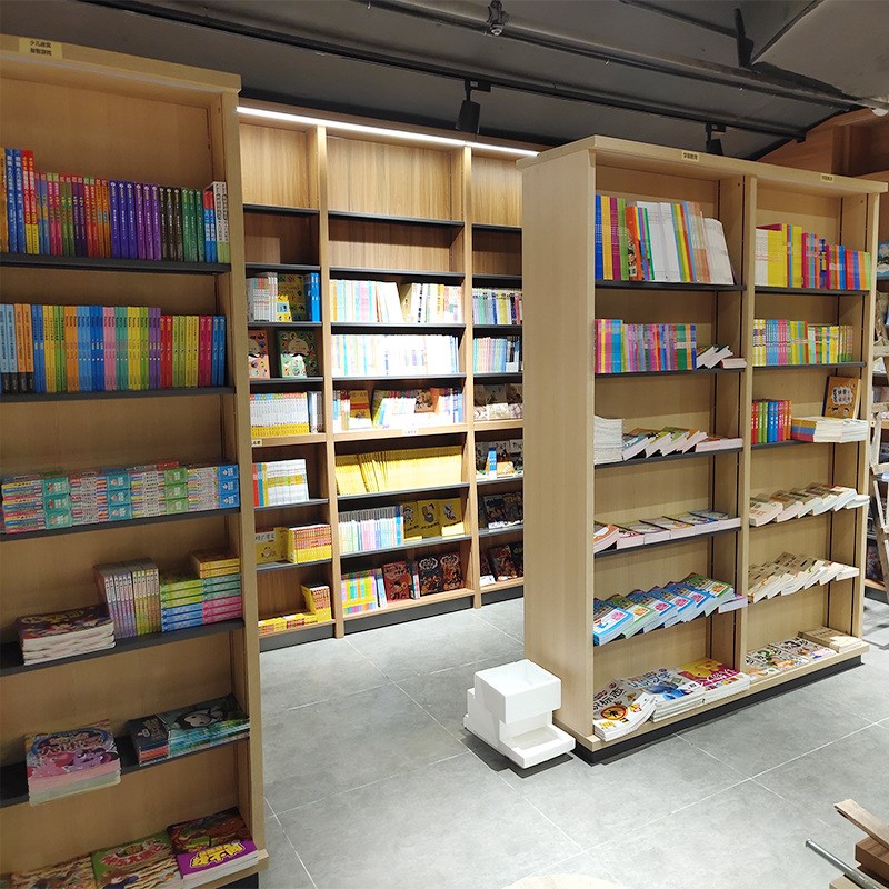 图书馆多层带灯实木书柜落地 文创书店钢制书O架 阅览室资料收纳