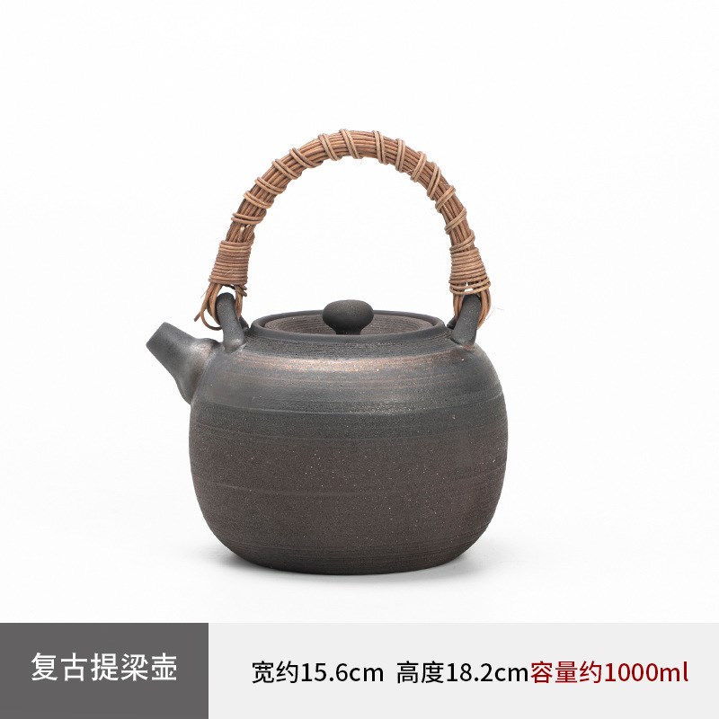 围炉煮茶提梁壶复古粗陶茶壶w炭炉电陶炉煮茶壶家用酒精炉加热陶