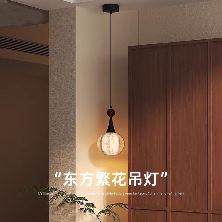 观璞原木东方繁花艺术灯法式中古风入户玄关吊线灯卧室床头氛围灯图片