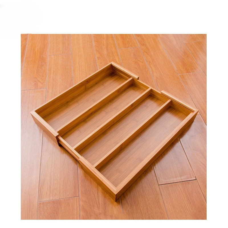 竹制伸缩托盘餐具抽屉收纳盒分格盒子桌面办公桌文具储物批发