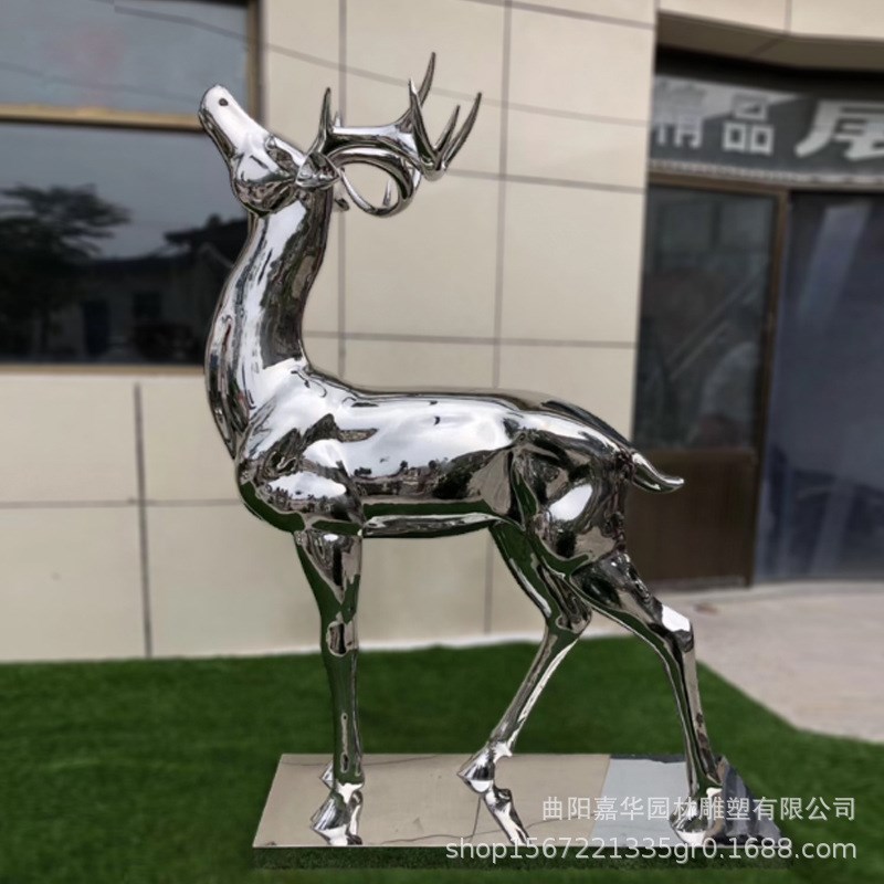 不锈钢雕塑梅花鹿户外水景景观楼盘落地摆件小区T镜面鹿雕塑现货