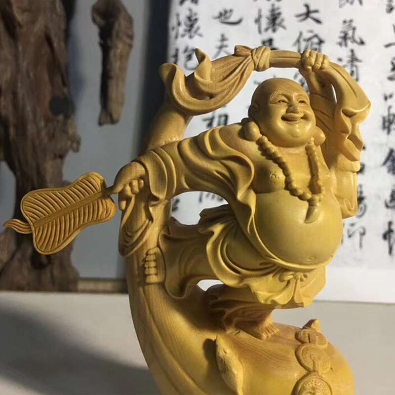 小叶黄杨木跳舞弥勒规格6.8*4.3*11cm 雕刻木雕摆饰 摆件装饰送礼