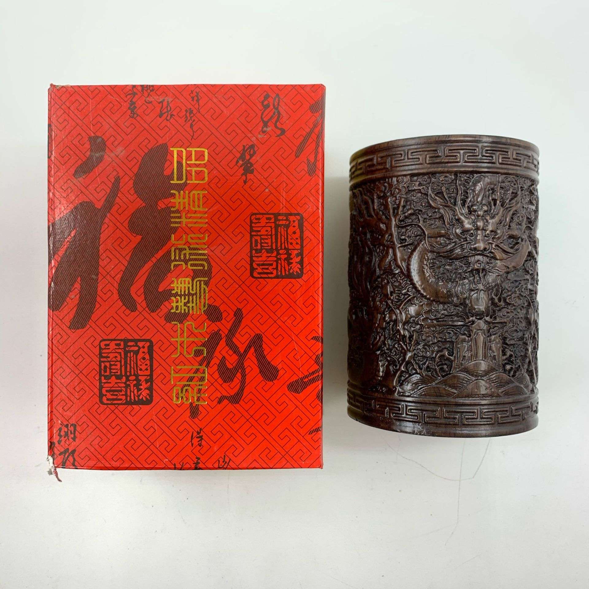 黑檀木笔筒复古雕刻中国风笔筒工艺品摆件商务办公实木笔筒