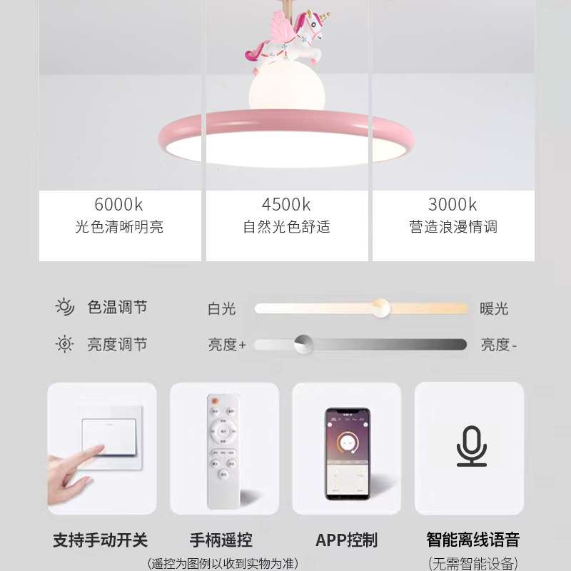 儿童房间灯全光谱护眼创意粉色独角兽卧室灯公主房间男女孩吸顶灯